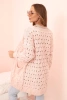 Kardigan damski ażurowy z kieszeniami pudrowy róż