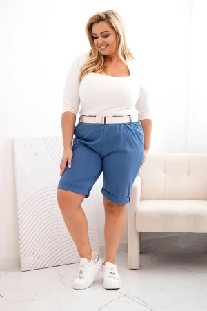Spodenki damskie bawełniane Plus Size z paskiem jeansowe