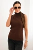 Bluzka damska wiskozowa bez rękawów z golfem brązowa