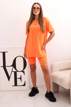 Komplet damski bawełniany z krótkim rękawem i szortami pomarańczowy