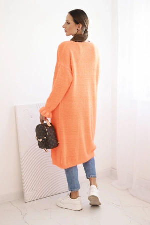 Kardigan damski z moheru o długim kroju z kieszeniami pomarańczowy