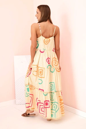 Sukienka damska bawełniana z kolorowym wzorem beżowa