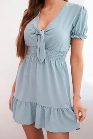 Sukienka z wiązanym dekoltem V morska