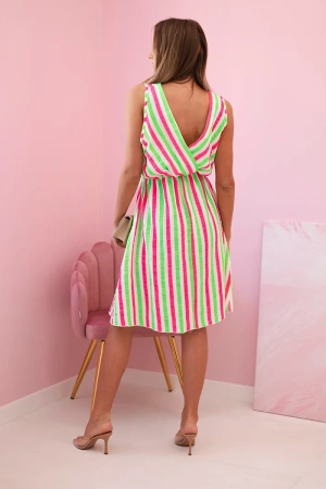 Sukienka damska bawełniana w kolorowe paski zielony neon