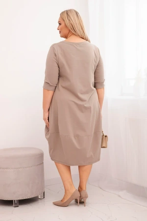 Sukienka damska bawełniana Plus Size z podwijanym rękawem i kieszeniami fango