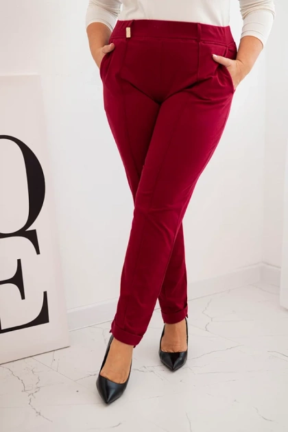 Spodnie damskie bawełniane Plus Size z elastycznym pasem bordowe