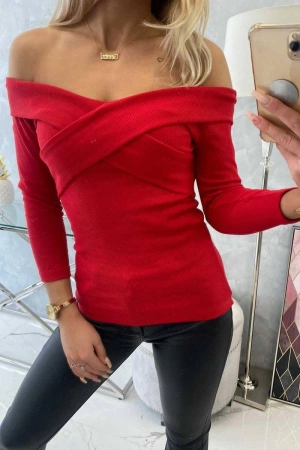 Bluzka z dekoltem V czerwona