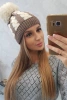 Czapka damska z pomponem Rozalia K323 ecru+mocca