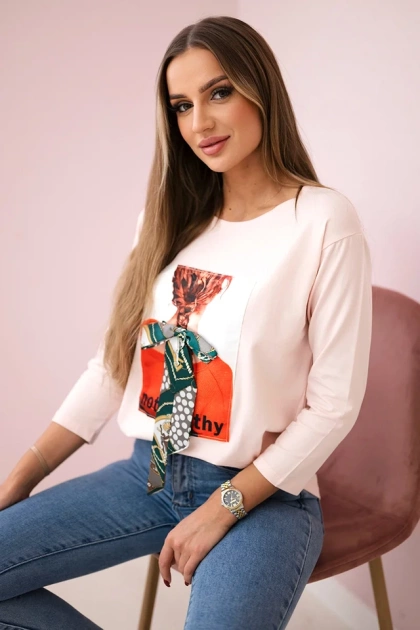 Bluzka z grafiką 3D Noteworthy pudrowy róż