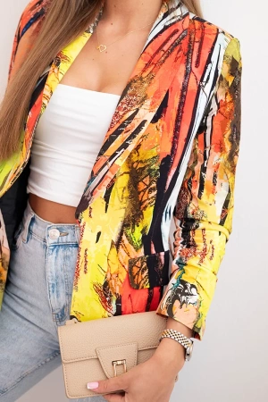 Marynarka bawełniana z kolorowym nadrukiem camelowa