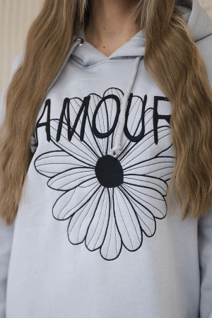 Sukienka długa ocieplana z haftem szara