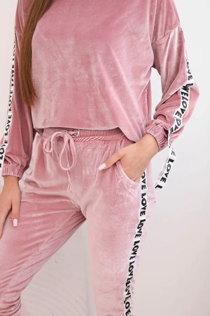 Komplet welurowy Love ciemno pudrowy róż