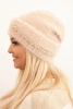 Czapka damska zimowa puszysta z perełkami i ozdobnym splotem beżowa