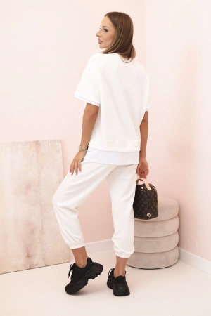 Komplet damski masełko z krótkim rękawem i spodniami ecru