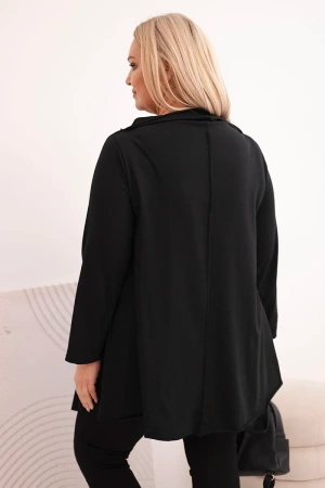 Bluzka damska bawełniana Plus Size asymetryczna z podwijanym rękawem czarna