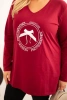 Bluzka damska z dłuższym tyłem i nadrukiem bordowa