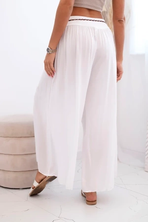 Spodnie damskie z wiskozy z szeroką nogawką białe