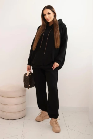 Komplet dresowy damski ocieplany z bawełny i z kapturem czarny