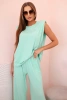 Komplet damski z wiskozy bez rękawów i prostymi spodniami miętowy