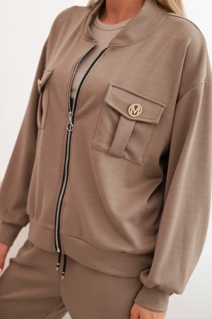 Komplet damski masełkowy z wiskozy z rozpinaną bluzą i spodniami fango