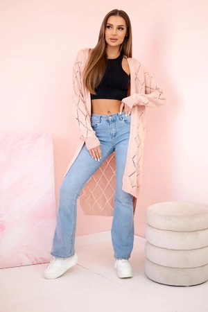 Sweter z geometrycznym wzorem pudrowy róż