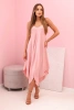 Sukienka damska na ramiączkach rozkloszowana z asymetrycznym dołem pudrowy róż
