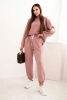 Komplet damski masełkowy z luźną bluzą i spodniami z napisem LOVE ciemno różowy
