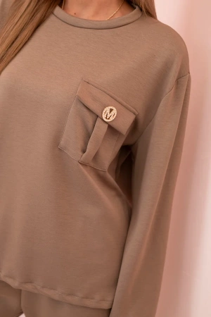 Komplet damska masełkowy bluza i spodnie z gumką fango