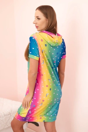 Sukienka damska bawełniana z kieszenią i kołnierzykiem w kolorowy wzór morska
