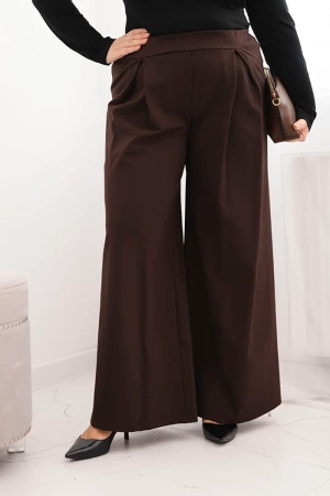 Spodnie damskie Plus Size z szerokimi nogawkami i plisowaniem brązowe