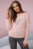 Sweter z ażurowym zdobieniem pudrowy róż