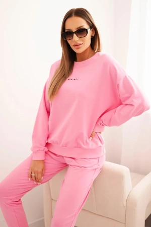 Komplet damski bawełniany z nadrukiem Minimal jasny różowy