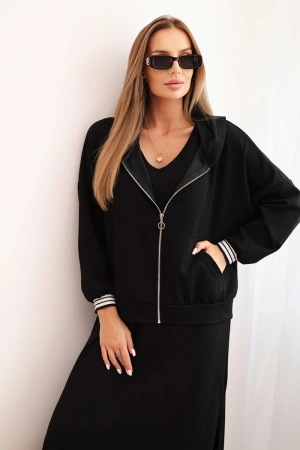 Komplet damska z wiskozą z rozpinaną bluzą i długą sukienką czarny