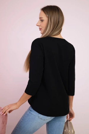 Bluzka z grafiką i kolorową kokardą 3D czarna