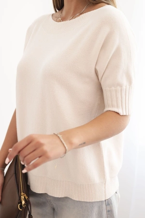 Sweter damski z wiskozy z krótkim rękawem beżowy