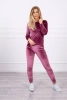 Komplet welurowy z marszczeniem z tyłu ciemny różowy
