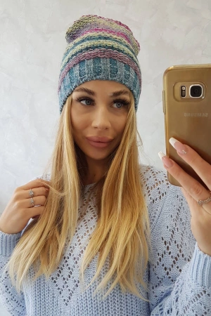 Czapka z polarem Krystyna K207 fuksja+niebieski