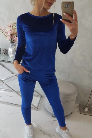 Komplet welurowy z marszczeniem z tyłu chabrowy