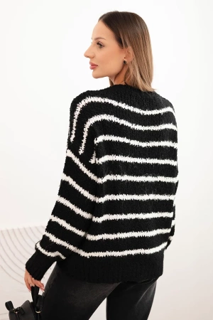 Sweter damski w paski z wełną o luźnym kroju czarny