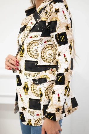 Marynarka bawełniana na guzik z nadrukiem ecru+czarny