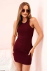 Sukienka damska prążkowana bez rękawów o dopasowanym kroju bordowa