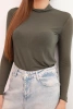 Bluzka damska z kaszmiru z delikatnym golfem i długim rękawem khaki