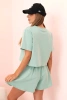 Komplet damski bawełniany z szerokimi szortami ciemny miętowy