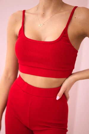 Komplet z bluzką top prążkowany czerwony