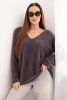 Sweter damski brązowy z wełną z dekoltem V