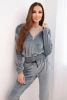 Komplet damski welurowy z bluzą na zamek i spodniami ze ściągaczem szary