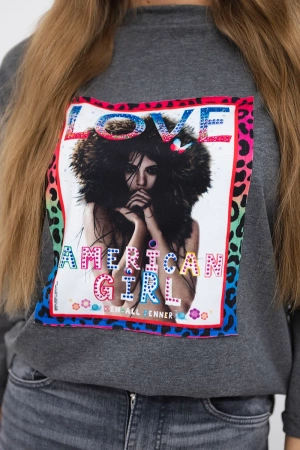 Bluzka z grafiką American Girl grafitowa S/M - L/XL