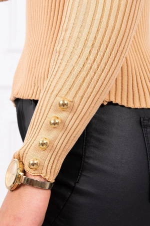 Bluzka swetrowa dopasowana z guzikami beżowa