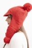 Czapka damska zimowa z wełną z daszkiem i pomponami K475 czerwona