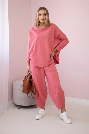 Komplet bawełniany bluza + spodnie malinowy